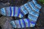 Mobile Preview: 35 - 36 gestrickte Socken Wollsocken türkis/ blau/ gelb