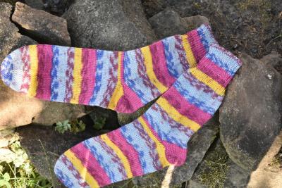 41 - 42 gestrickte Socken Wollsocken Opal pink/gelb