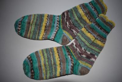 35 - 36 gestrickte Socken Wollsocken Fortissima grün/gelb/braun