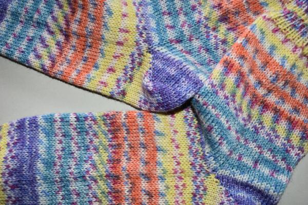 39 - 40 gestrickte Socken  Wollsocken Lana Grossa apricot/lila/gelb