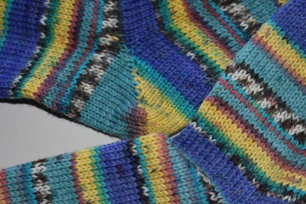 35 - 36 gestrickte Socken Wollsocken Fortissima grün/blau/gelb