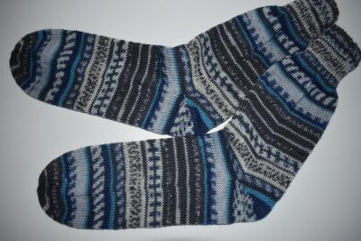 43/44 Gestrickte Socken Aktiv Sockenwolle Socks Strümpfe Geschenk grau türkis