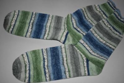 Gestrickte Socken Kuschel- Socken Opal Love grün/jeans