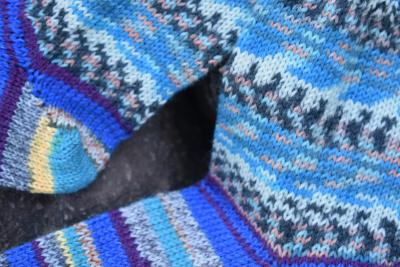 Preview: 35 - 36 gestrickte Socken Wollsocken türkis/ blau/ gelb