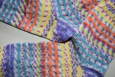 Preview: 39 - 40 gestrickte Socken  Wollsocken Lana Grossa apricot/lila/gelb