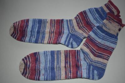 43 - 44 gestrickte Socken Wollsocken Opal jeans/beige/hellblau