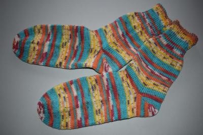 39 - 40 gestrickte Socken Hochleistungswolle Opal Sport gelb,türkis