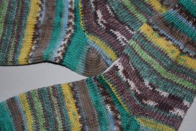 Preview: 35 - 36 gestrickte Socken Wollsocken Fortissima grün/gelb/braun