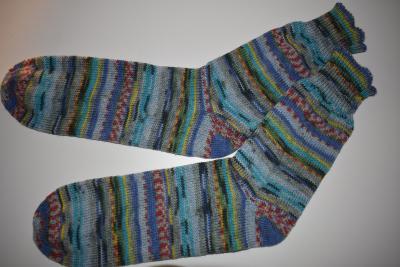 43/44 Gestrickte Socken Opal Nach Hundertwasser Socks Strümpfe Geschenk, Blue Blues