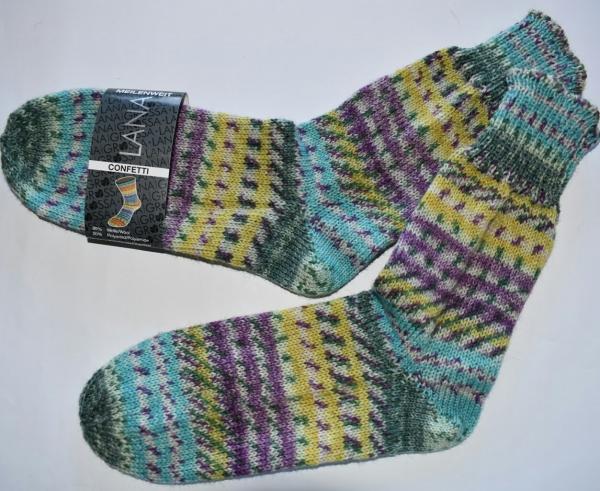 37 - 38 gestrickte Socken Wollsocken Confetti türkis/gelb/grün