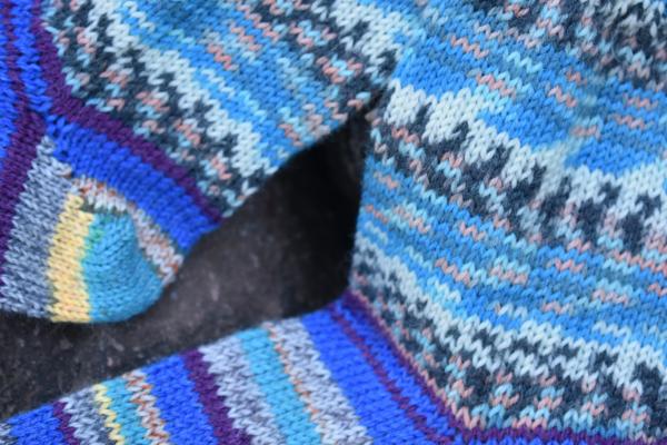 35 - 36 gestrickte Socken Wollsocken türkis/ blau/ gelb