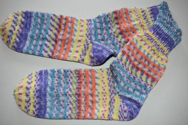 39 - 40 gestrickte Socken  Wollsocken Lana Grossa apricot/lila/gelb