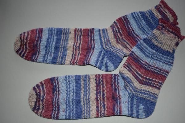 Wunschgröße gestrickte Socken Opal jeans/beige/hellblau