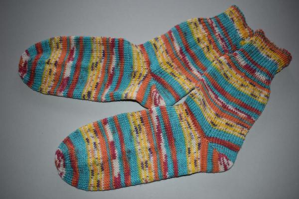 39 - 40 gestrickte Socken Hochleistungswolle Opal Sport gelb,türkis