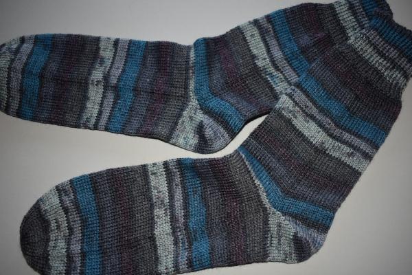 43 - 44 Gestrickte Socken Wollsocken Herren petrol/grau