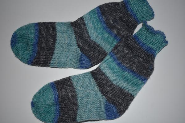 Gestrickte Kinder Socken Strümpfe Gr. 25/26 türkis, blau, grau
